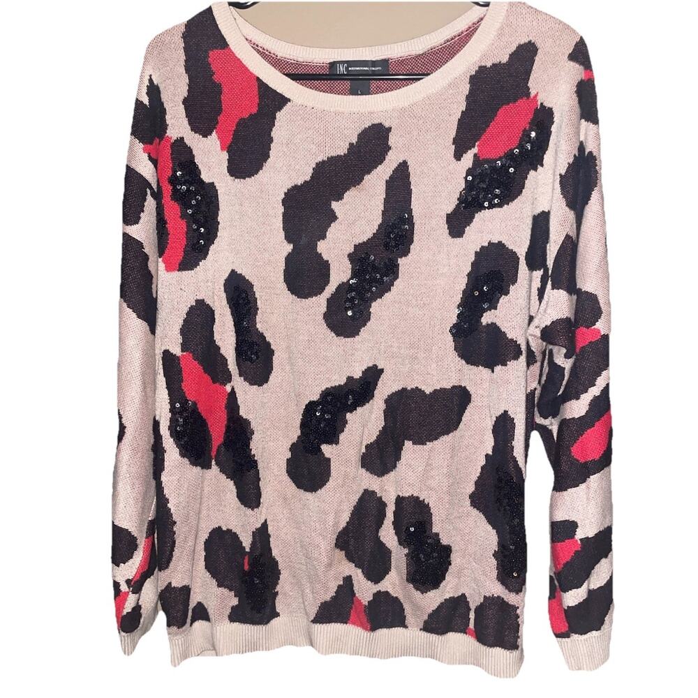 Women’s International Concepts Leopard Sequin Animal Print Sweater Sz L
